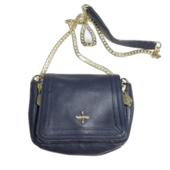 Pour la Victoire navy blue gold chain Alsace crossbody purse and dust bag - Picture 1 of 8